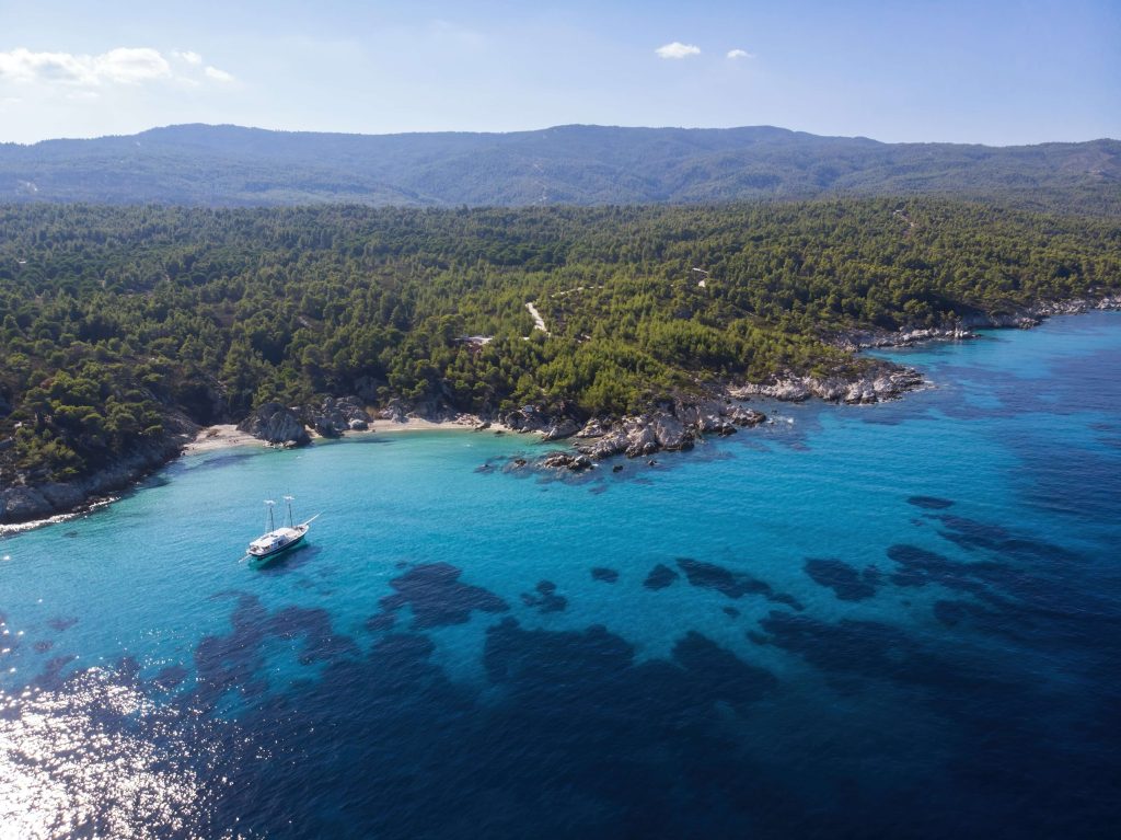 aegean-sea-coast-with-blue-transparent-water-ship-greenery-around-rocks-bushes-trees-view-from-drone-greece~1 (1)